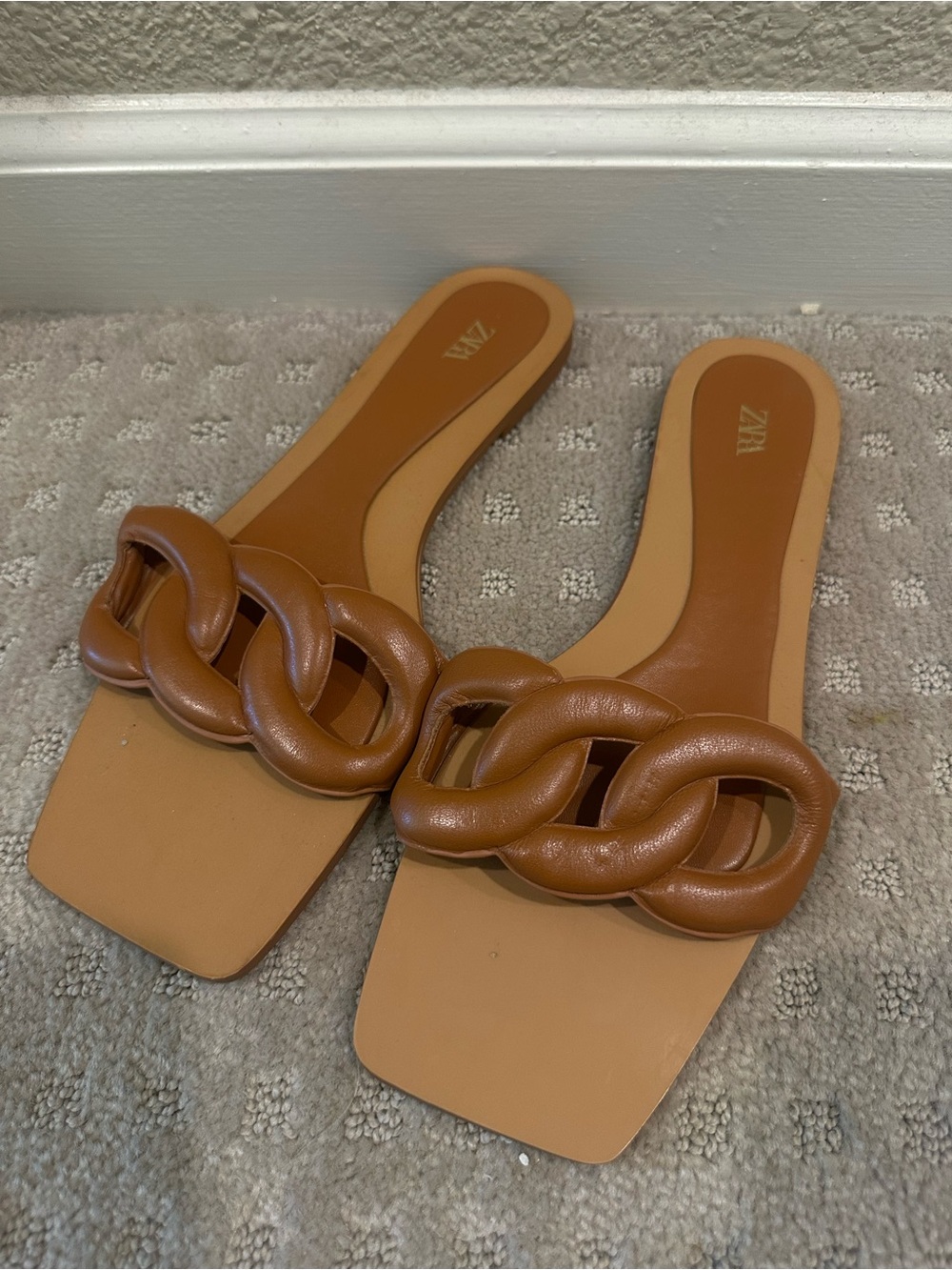 Zara Brown Linked-Chain Slide Sandals